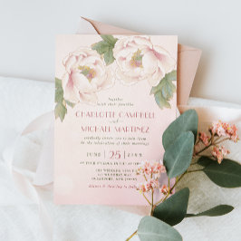 Convites Casamento com Flor de Rosa de Peony Blush de Cores