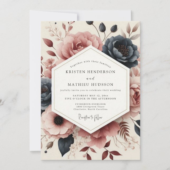 Convites Casamento com Flor de Rosa Empoeirada e Humor (Frente)
