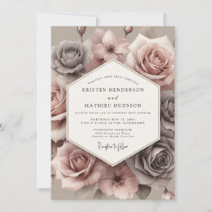 Convites Casamento com Flor de Rosa Empoeirada Silenciada