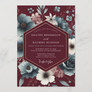 Convites Casamento com Flor de Sombre Slate Marrom