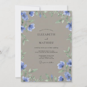 Convites Casamento com Flor de Tonalidade Bege e Periwinkle