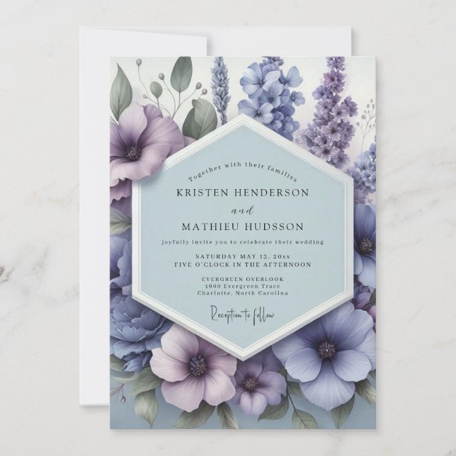 Convites Casamento com Flor de Vinca Pastoral (Frente)
