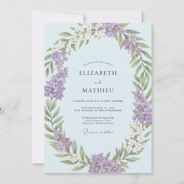 Convites Casamento com Flor de Violeta Azulada (Frente)
