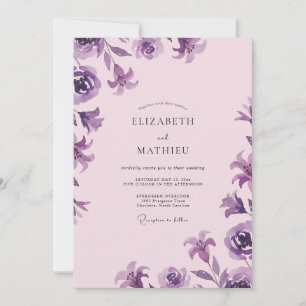 Convites Casamento com Flor de Violeta Lavanda Suave