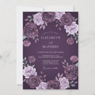 Convites Casamento com Flor de Violeta Profunda