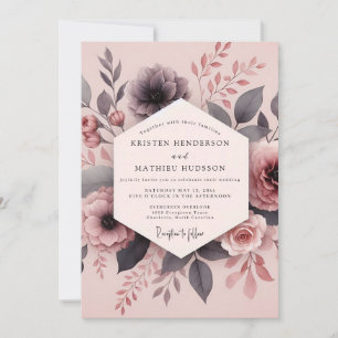 Convites Casamento com Flor Desbotada Roxa Turva