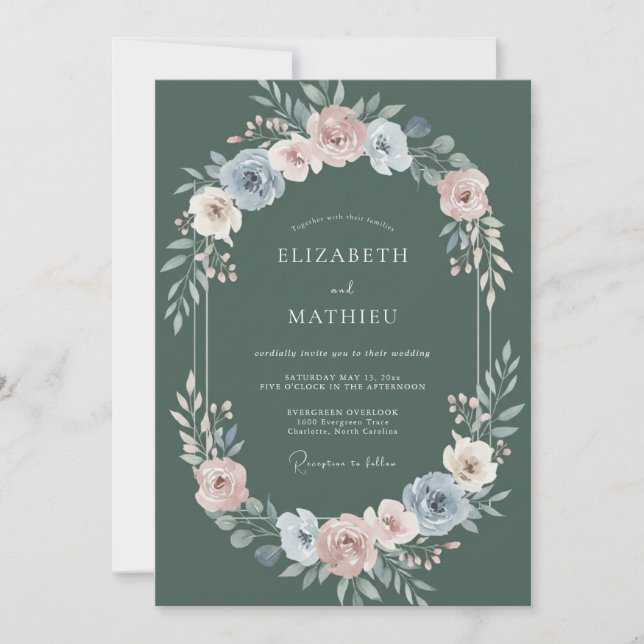 Convites Casamento com Flor Pintada de Slate Peach (Frente)