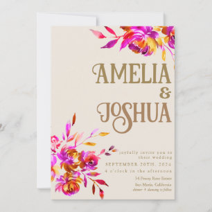 Convites Casamento com Flor Rosa e Laranja Queimada