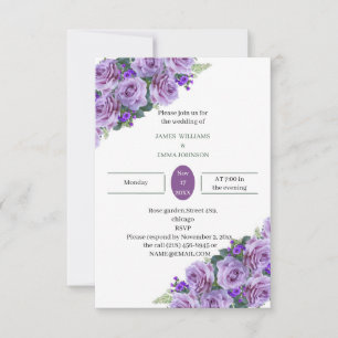Convites Casamento com Flor Roxo Elegante