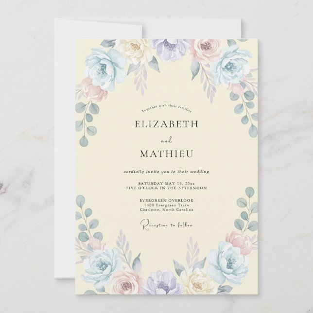 Convites Casamento com Flor Silvestre Amarela Pálida e Suav (Frente)