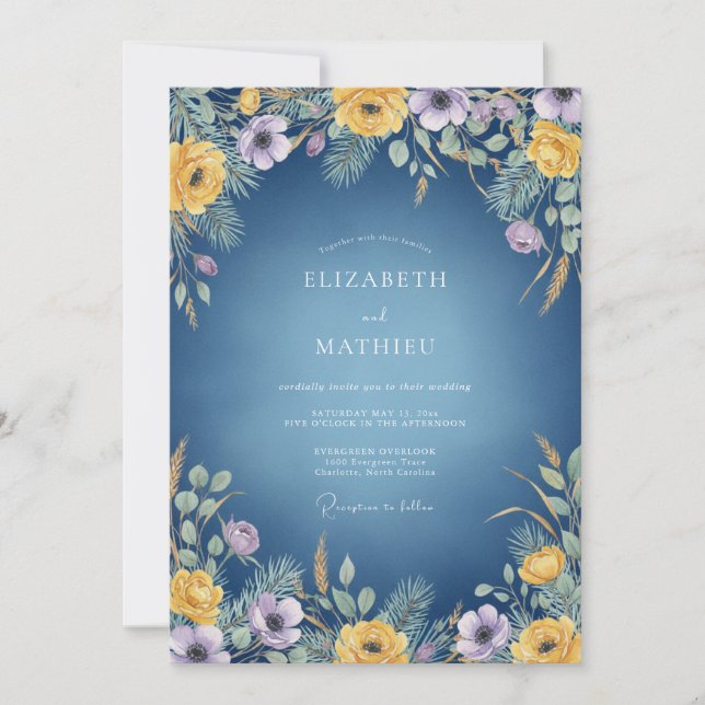 Convites Casamento com Flor Silvestre Ameixa-Naval (Frente)