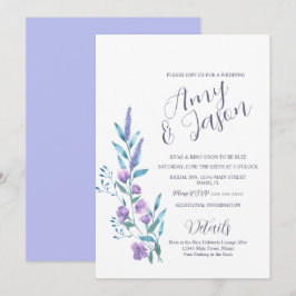 Convites Casamento com Flor Silvestre Aquarela Lavanda Suav