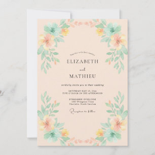 Convites Casamento com Flor Silvestre Aquática Pêssego