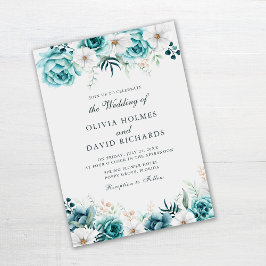 Convites Casamento com Flor Silvestre Azul-Verde | Floral B