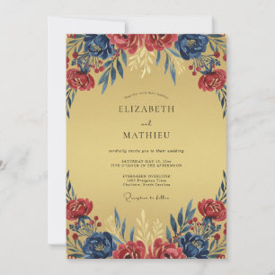 Convites Casamento com Flor Silvestre Carmesim Mostarda