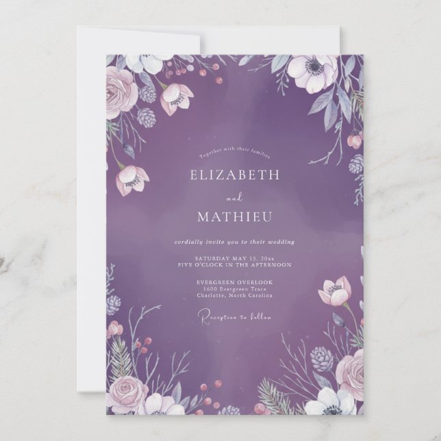 Convites Casamento com Flor Silvestre de Ámética Suave (Frente)