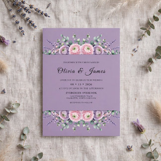 Convites Casamento com Flor Silvestre de Lavanda Suave