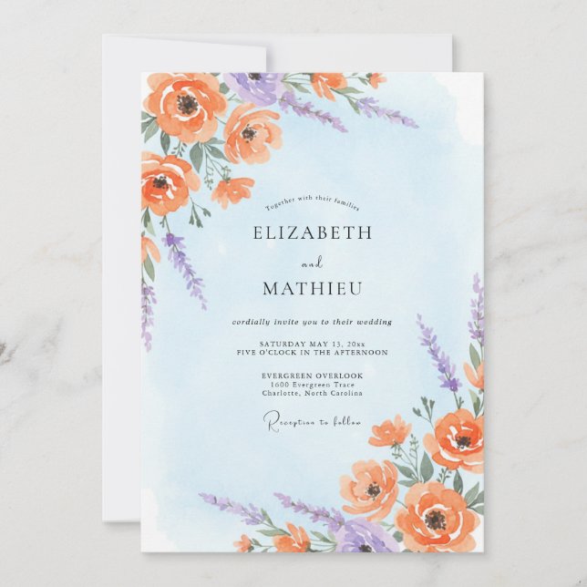 Convites Casamento com Flor Silvestre de Peônia Rosa Desbot (Frente)