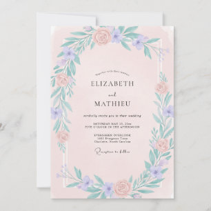 Convites Casamento com Flor Silvestre de Periwinkle Rosado