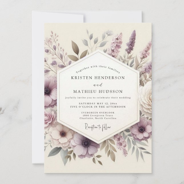 Convites Casamento com Flor Silvestre Etérea de Lavanda (Frente)