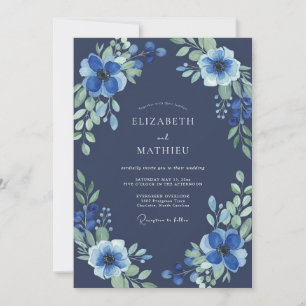 Convites Casamento com Flor Silvestre Índigo à Meia-Noite