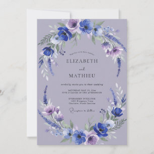 Convites Casamento com Flor Silvestre Lilás Ameixa
