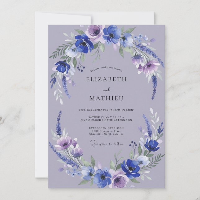 Convites Casamento com Flor Silvestre Lilás Ameixa (Frente)