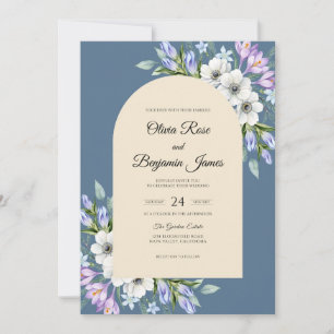 Convites Casamento com Flor Silvestre Lilás Ardósia