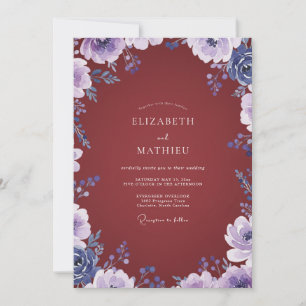 Convites Casamento com Flor Silvestre Lilás Marrom