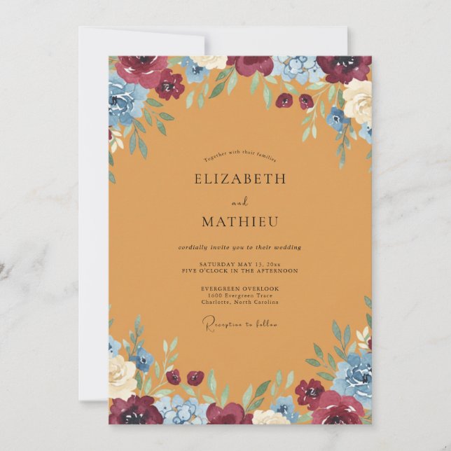 Convites Casamento com Flor Silvestre Ocre (Frente)