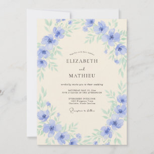 Convites Casamento com Flor Silvestre Periwinkle Atemporal
