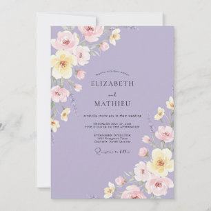 Convites Casamento com Flor Silvestre Rosa Lavanda