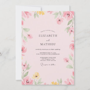 Convites Casamento com Flor Silvestre Rosa Pálido