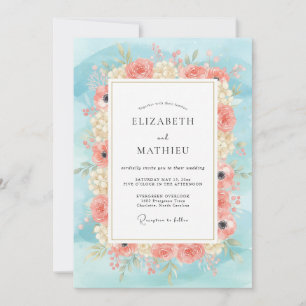 Convites Casamento com Flor Silvestre Sky Peach
