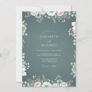 Convites Casamento com Flor Silvestre Teal Ardósia