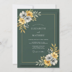 Convites Casamento com Flor Silvestre Verde Floresta
