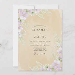 Convites Casamento com Flor Silvestre Violeta Champanhe Sua