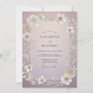 Convites Casamento com Flor Silvestre Violeta Empoeirada