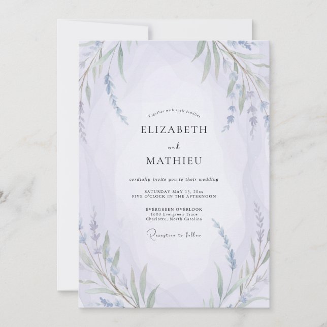 Convites Casamento com Flor Silvestre Violeta Pálida (Frente)