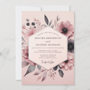 Convites Casamento com Flor Sombría Rosa Empoeirada