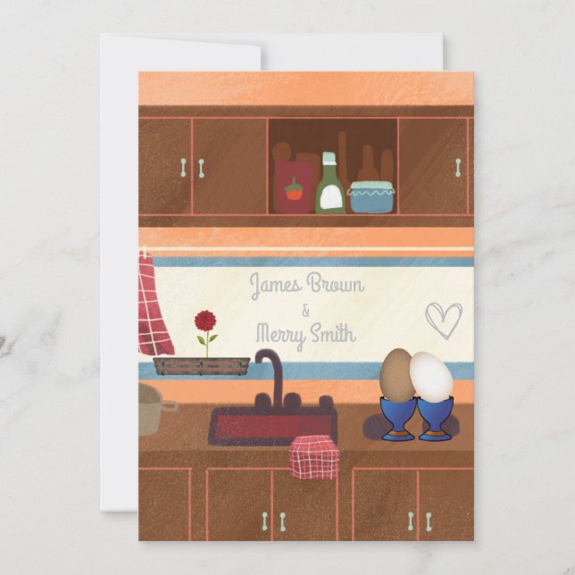 Convites Casamento com Flor Vermelho, Janela Ovos Cozinha (Frente)