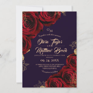 Convites Casamento com Flor ⎮ Violeta e Ouro