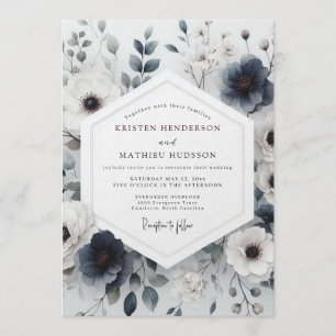 Convites Casamento com Flora Caprichosa Azul Ardósia