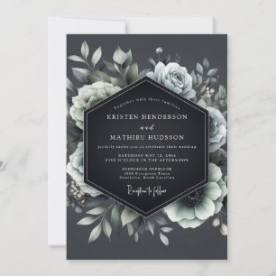 Convites Casamento com Flora Charcoal Penumbral