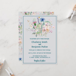 Convites Casamento com flora de buquê de flor silvestre sim