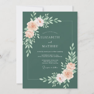 Convites Casamento com Flora de Pêssego Empoeirado