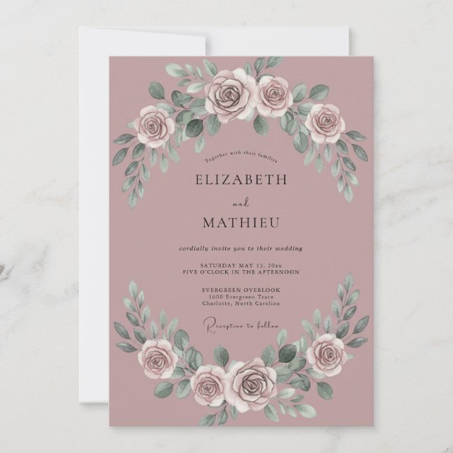 Convites Casamento com Flora de Rosado Botânico Rosa (Frente)