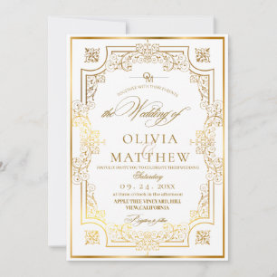 Convites Casamento com Flora Dourada Chic