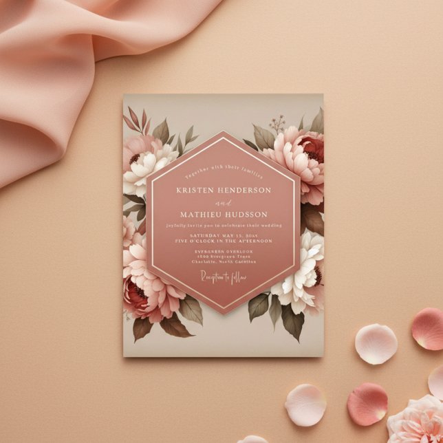 Convites Casamento com Flora em Tom Rosado (Criador carregado)