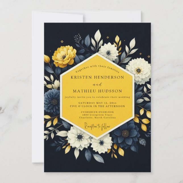 Convites Casamento com Flora Noturna Açafrão (Frente)